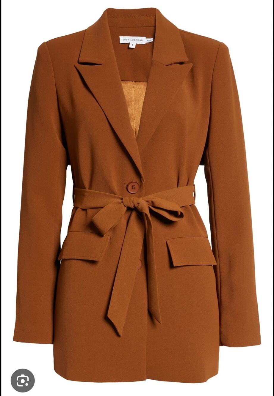 Good American Trench Blazer Women Size 2 Small Old Money Quiet Luxury Caramel